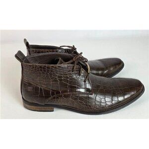 Tayno Brown Croc Embossed Leather Ankle Boots Gold Tone Hardware Men 11